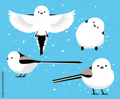 Hokkaido Long-Tailed Tit Shima Enaga Bird Cute Cartoon Poses Vector Illustration photo