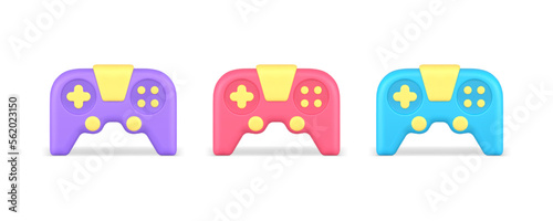 Gamepad with buttons for online virtual game playing 3d icon set realistic vector illustration