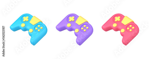 Gamepad virtual game playing joystick with buttons gamer hardware 3d icon set realistic vector