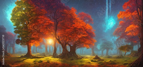 Magical Autumn trees at night