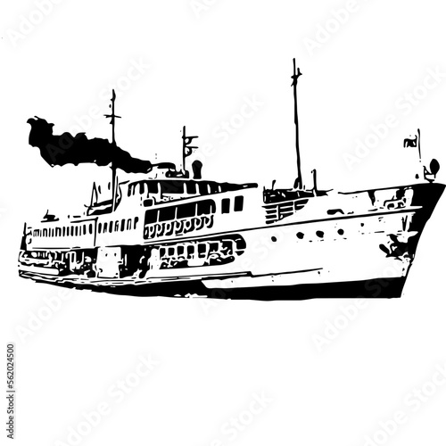 Steamboat vector image in Istanbul Turkey with black smoke on top illustration white black