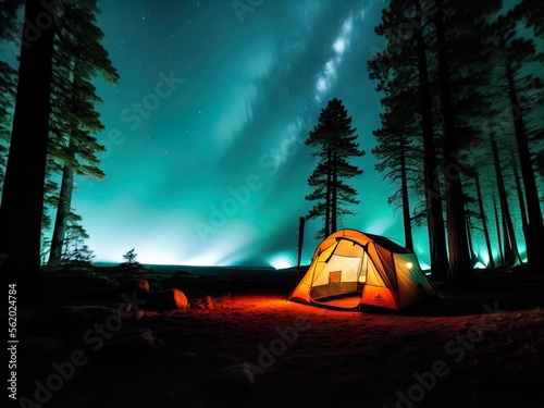 Camping at night under the stars. 
