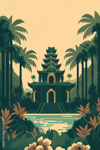 bali hindu temple, balinese culture background indonesia tourism retro style
