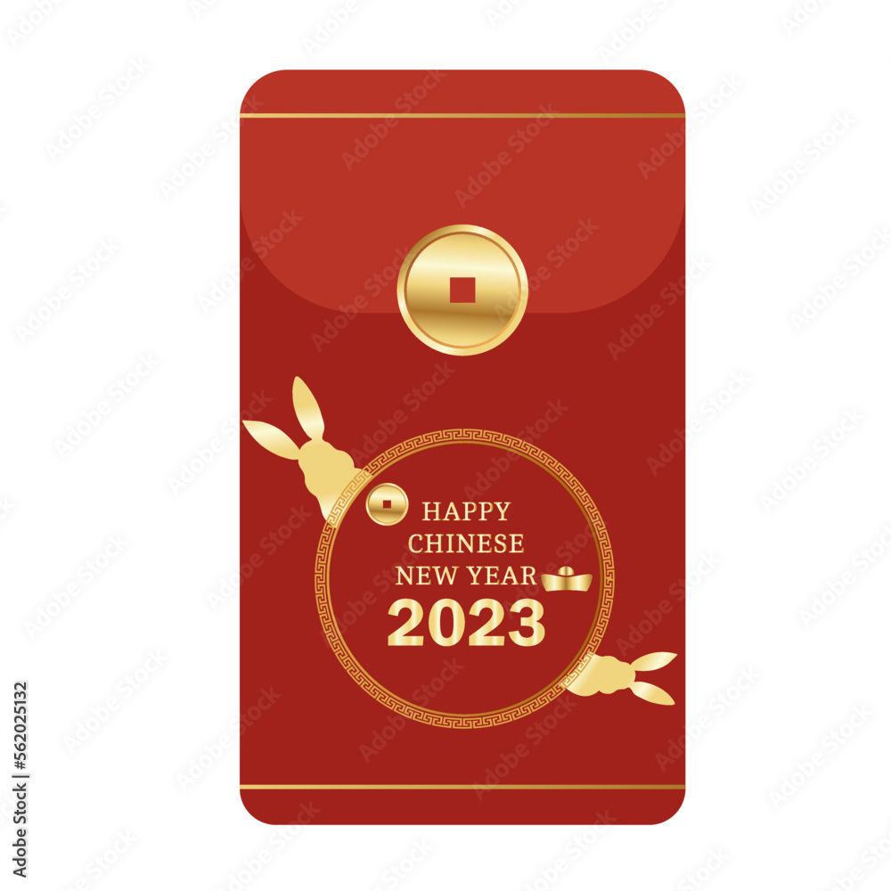 Happy Chinese new year 2023 Rabbit Zodiac sign, with gold paper cut art and craft style on color background for greeting card,poster