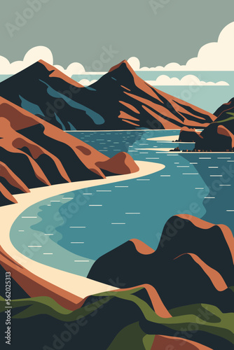 Padar Island indonesia tourism atraction in Vector Illustration