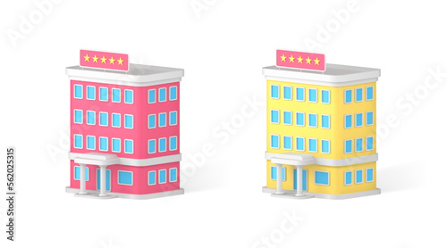 Hotel five stars premium travel vacation business trip apartment exterior 3d icon set vector