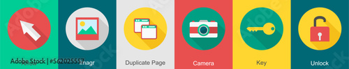 A set of 6 User interface icons as arrow, image, duplicate page