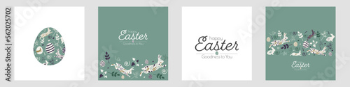 Happy Easter card set. Modern minimal design. Flat vector illustration.