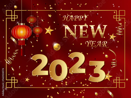Free vector modern happy new year 2023 with abstract red background