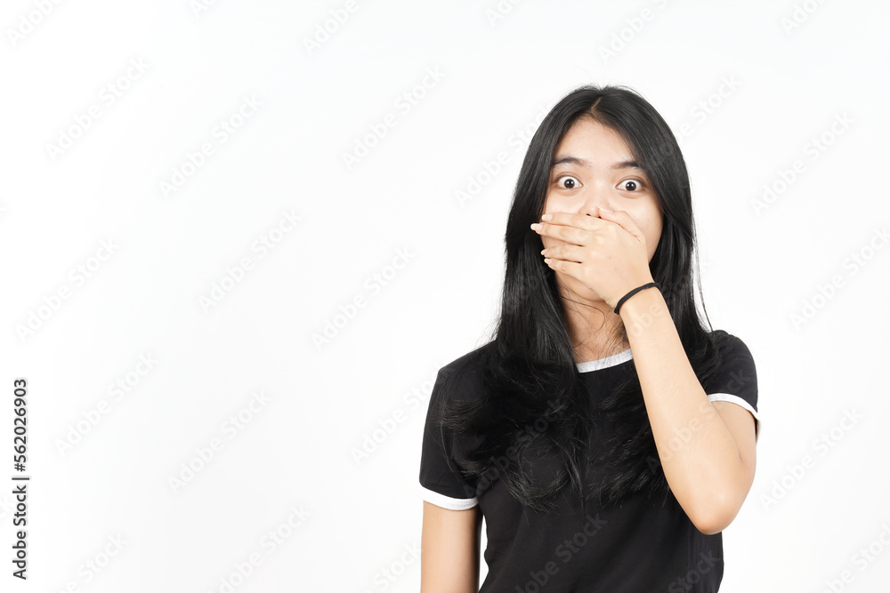 Shocked And Covering Mouth Of Beautiful Asian Woman Isolated On White Background Shocked And Covering Mouth Of Beautiful Asian Woman Isolated On White Background