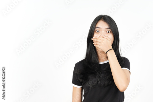 Shocked And Covering Mouth Of Beautiful Asian Woman Isolated On White Background