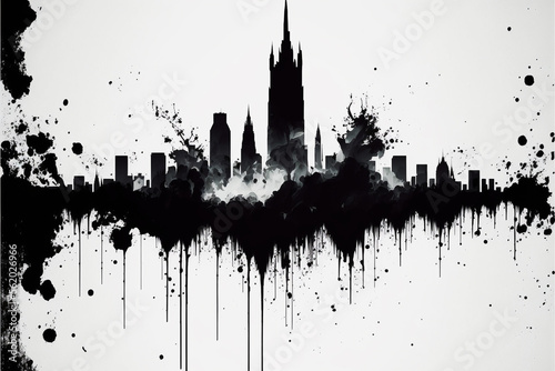 London skyline - black and white watercolor, digital art