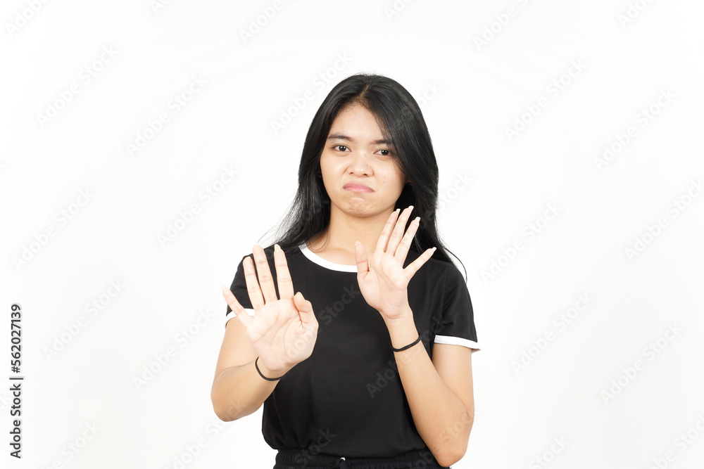 STOP Rejection hand Gesture Of Beautiful Asian Woman Isolated On White Background STOP Rejection hand Gesture Of Beautiful Asian Woman Isolated On White Background