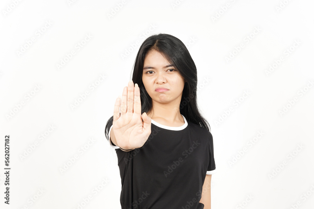 STOP Rejection hand Gesture Of Beautiful Asian Woman Isolated On White Background STOP Rejection hand Gesture Of Beautiful Asian Woman Isolated On White Background