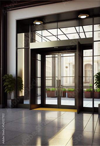 Entrance door luxury of business office building, Hotel lobby, apartment, Generative AI Technology
