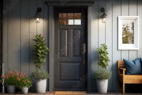 Foto comfortable front door of house in stylish modern cottage , generative ai