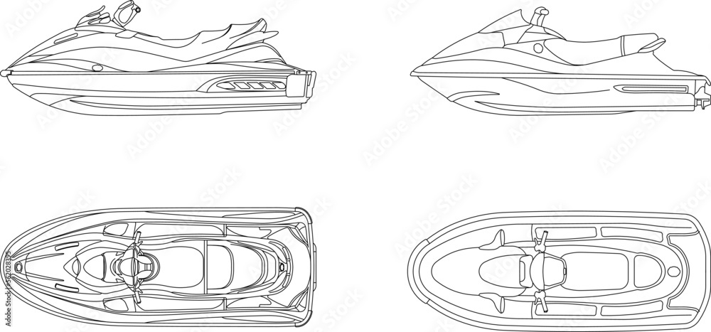 collection of water scooter design vector illustration sketches