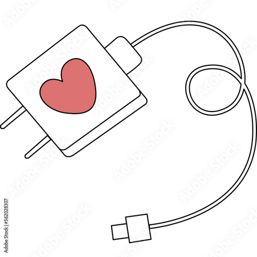 cute mobile phone charger with heart. shape adapter cartoon doodle. hand drawn cartoon mobile phone accessories. 