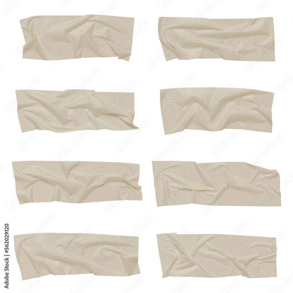 White scotch tape on white background, crumpled sticky tape, different sizes. White scotch tape on white background, crumpled sticky tape, different sizes.