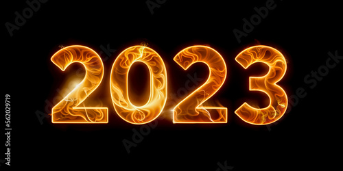 2023 year 3d text text on black, CGI 3d 4K and ai generated.