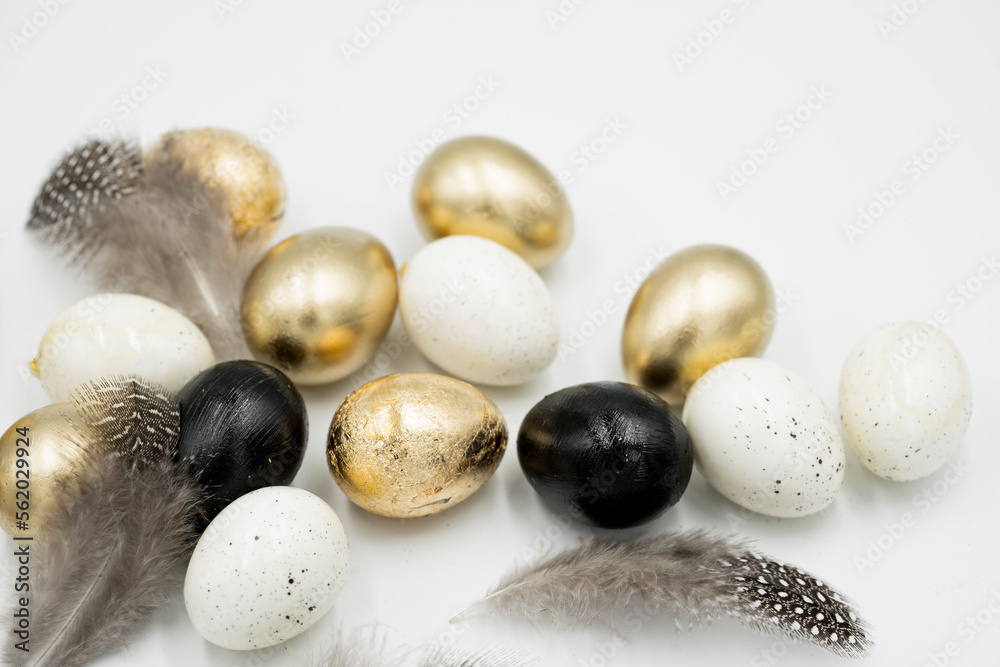 Easter golden and black eggs, feather. Easter golden and black eggs, feather.