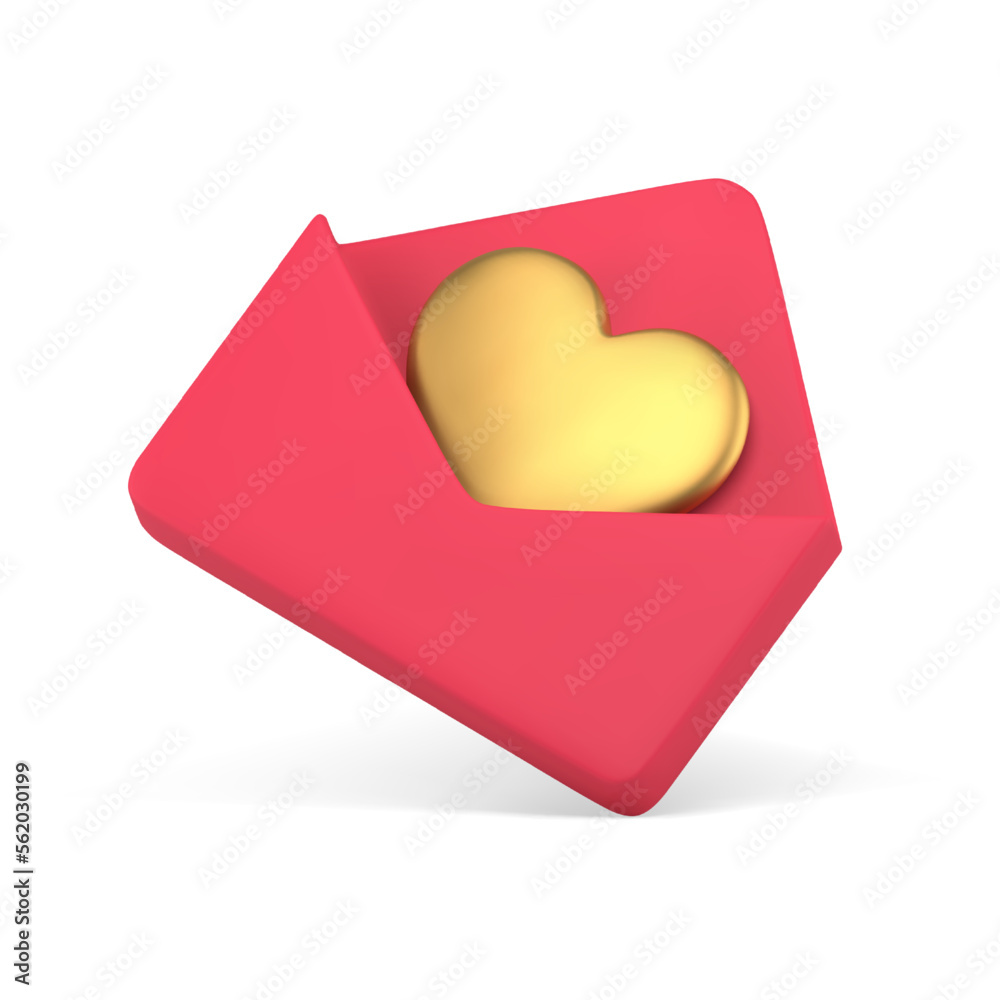 Romantic message heart in open letter festive surprise cyberspace notification 3d icon vector Romantic message heart in open letter festive surprise cyberspace notification 3d icon vector