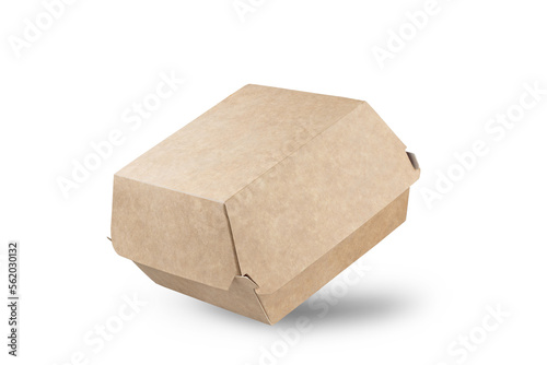 Craft brown burger eco box isolated on white background. Eco-friendly food packaging. Full Depth of field. Focus stacking. Png photo