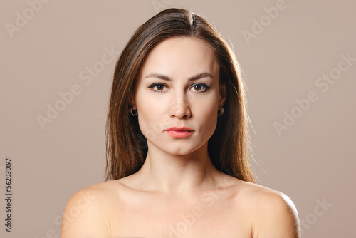 Pure beauty. Portrait of serious woman with healthy skin
