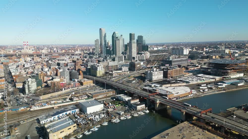 Beautiful Establishing Shot of Downtown Long Island City. Pulaski Bridge. Beautiful Establishing Shot of Downtown Long Island City. Pulaski Bridge.
