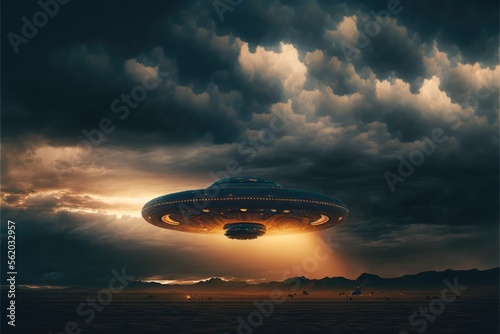 Ufo in the countryside hovering, made with generative ai