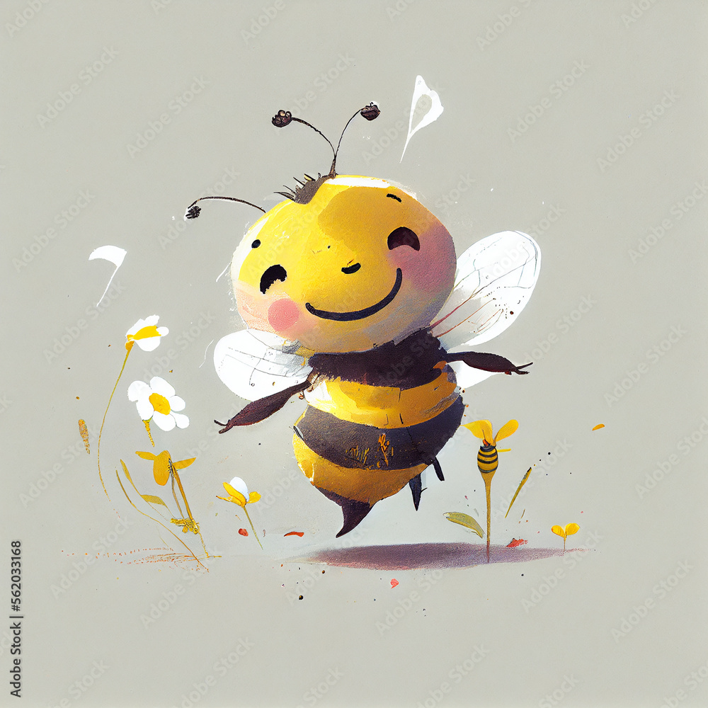 Obraz premium Cartoon. Cute bee smiling. generative ai