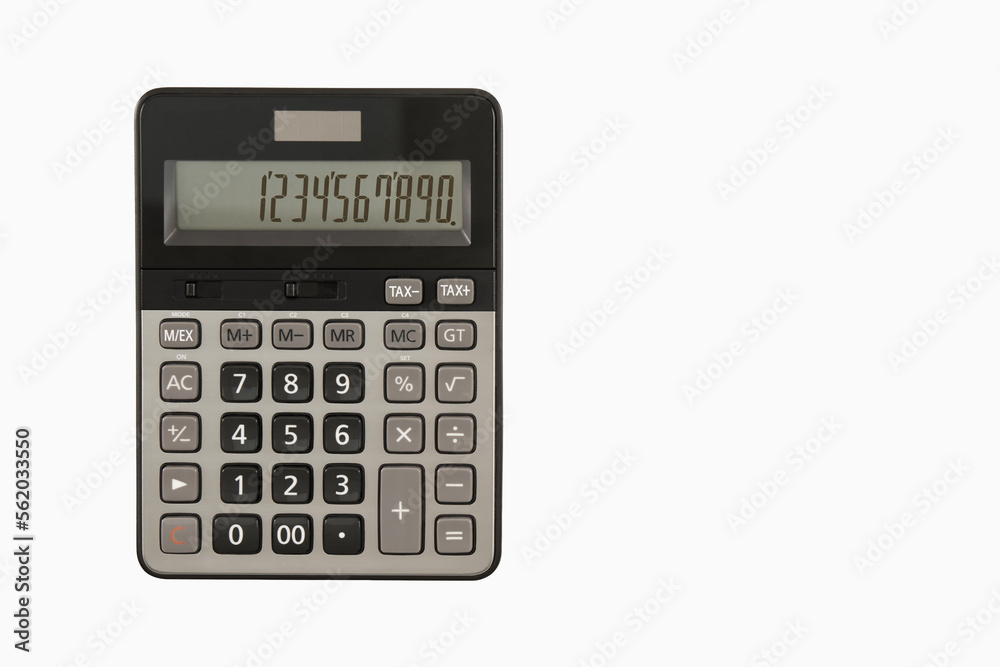 Calculator isolated on white background, top view Calculator isolated on white background, top view