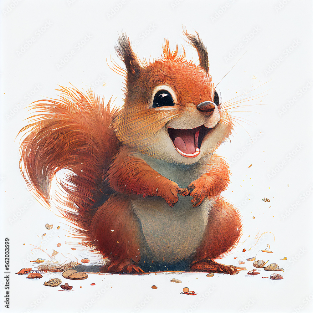 Cartoon. Cute Squirrel smiling. generative ai Stock Illustration ...