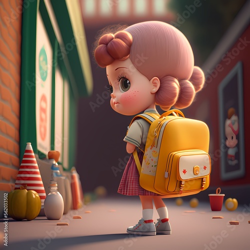 cute and funny realistic 3D design for adorable and charming cartoon school children, design background and anything photo