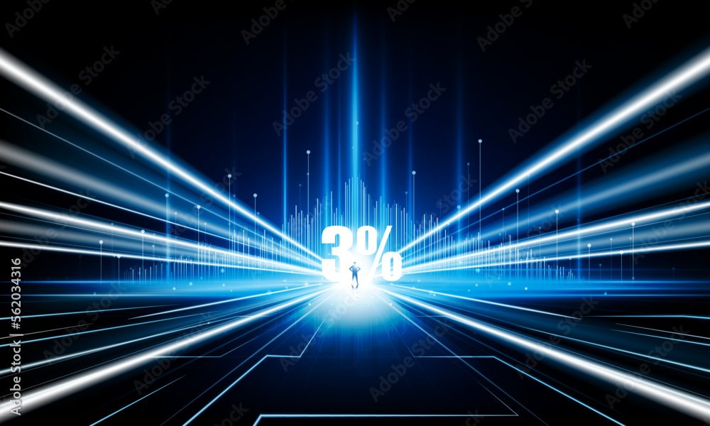 Obraz premium Abstract businessman of Key Door city 3 percent or interest open businessman Light technology background Hitech communication concept innovation background vector design.