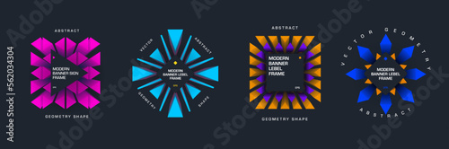 Vector abstract banner with geometric bright triangular elements, EPS10, modern frame set in round, square shapes.