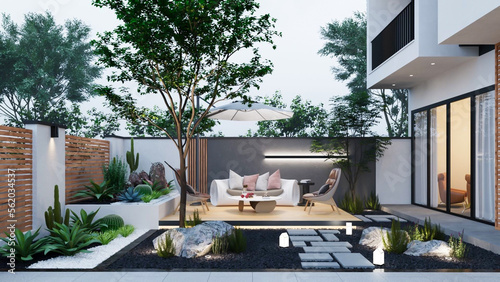3d render building and architecture courtyard exterior design inspiration