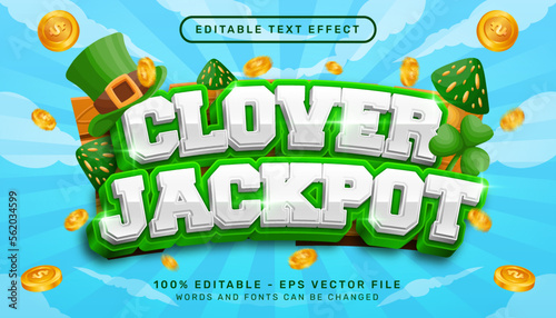 clover jackpot 3d text effect and editable text effect whit st patrick's day element