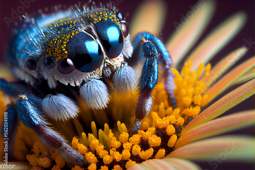 Adorable jumping Spider on Daisy. Generative ai