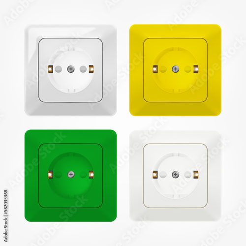 Vector set of different colored electrical sockets.