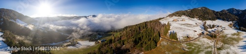 Panorama, Drohnenaufnahme, Brandenberg, Tirol, Alpbachtal, Österreich, Landschaft, Nebel, Wolken photo