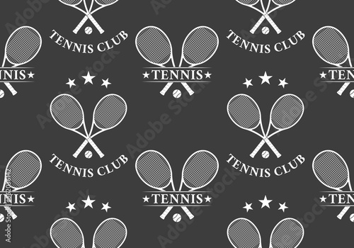 Tennis seamless pattern with crossed tennis rackets and balls. Sport club logo background or tesxture. Vector illustration. photo