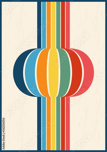 Abstract lines retro background. Vintage graphic pattern with stripes. Rainbow poster, cover or banner design template. Vector illustration.