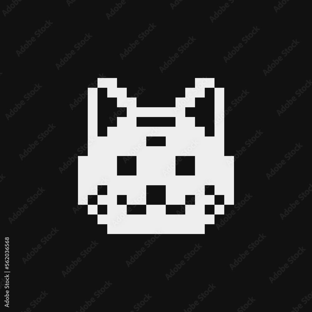 Cute cat face pixel art icon, cat characters heads and cat's paws. Logo pet shop, veterinary clinics. Stickers and embroidery design. Isolated vector illustration. 80s style. Cute cat face pixel art icon, cat characters heads and cat's paws. Logo pet shop, veterinary clinics. Stickers and embroidery design. Isolated vector illustration. 80s style.