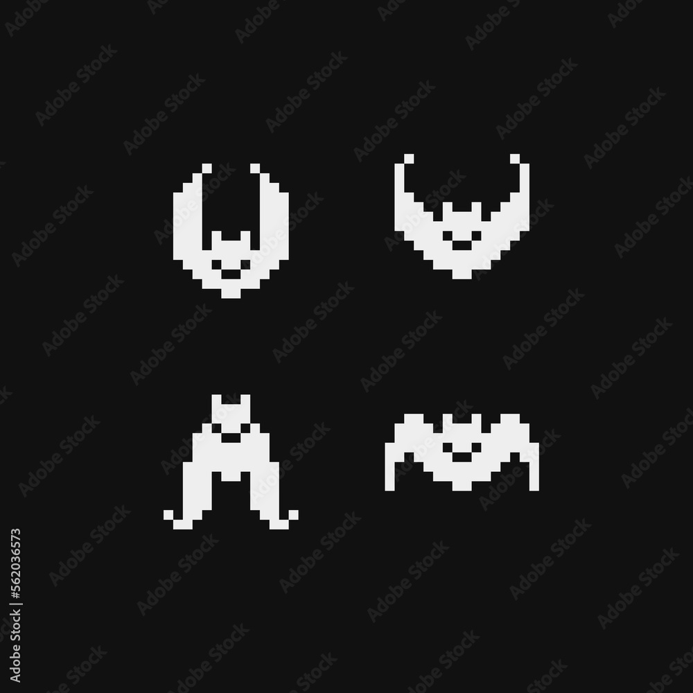 Bat emoji characters pixel art icons set, design element of application
