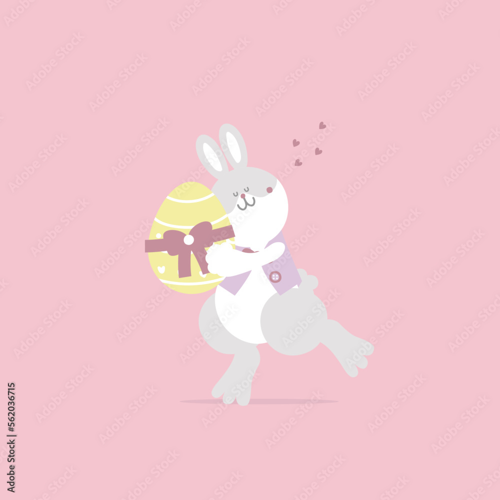 happy easter festival with animal pet bunny rabbit and egg, pastel color, flat vector illustration cartoon character