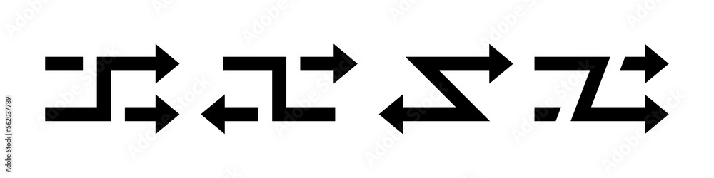 Black arrows with intersection icon. Shuffle icon. Random symbol. Vector isolated on white background. EPS 10 Black arrows with intersection icon. Shuffle icon. Random symbol. Vector isolated on white background. EPS 10