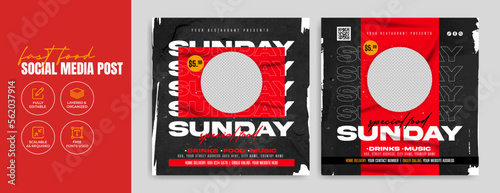 Fast food social media promotion banner post template. Healthy burger, hamburger or pizza brand marketing web flyer. American restaurant online food business advertisement poster background. 