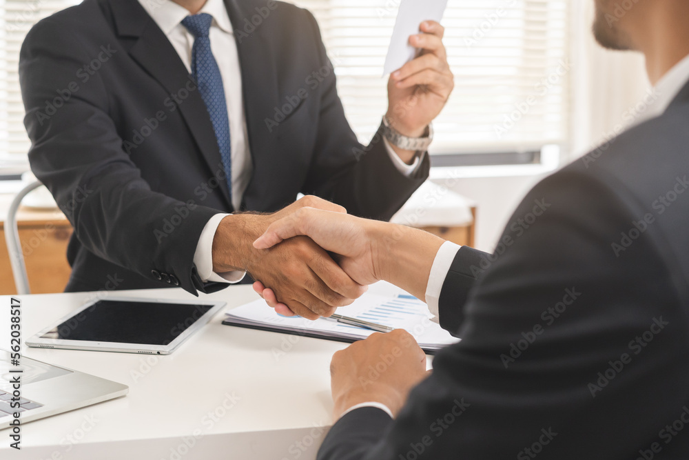 Successful asian young man, male partnership, teamwork handshake or greeting together at office after project done, good deal. Happy business people, worker or group meeting, shaking hands concept. Successful asian young man, male partnership, teamwork handshake or greeting together at office after project done, good deal. Happy business people, worker or group meeting, shaking hands concept.