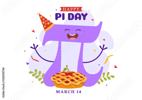 World Pi Day Illustration with Mathematical Constants, Greek Letters or Baked Sweet Pie for Landing Page in Hand Drawn Cartoon Symbol Templates